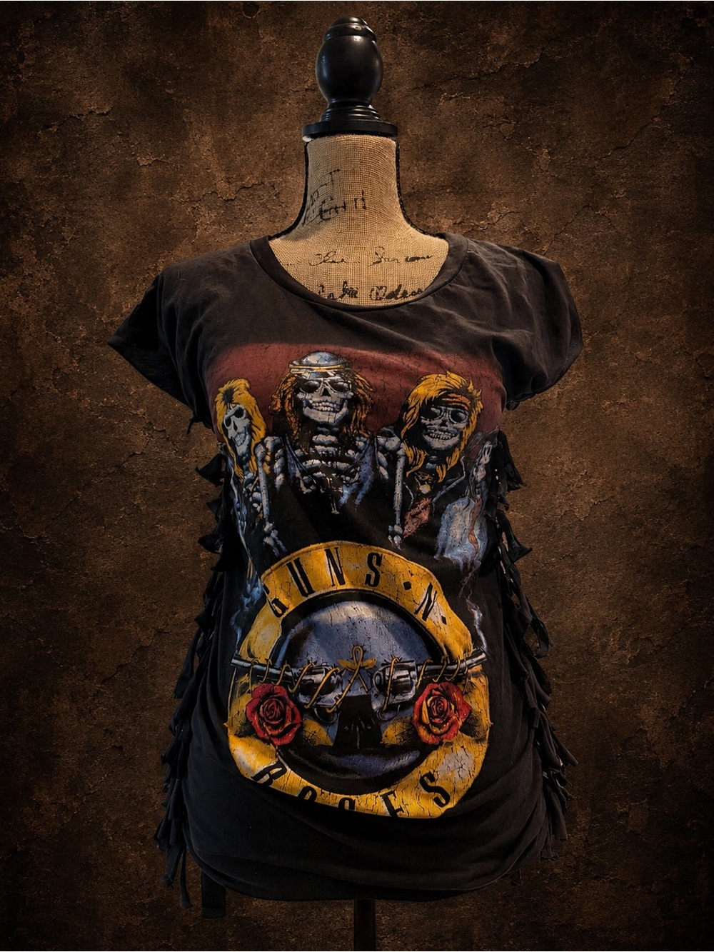 Upcycled Guns N’ Roses Fringe Tee – Size Small